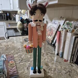 Spring Bunny Nutcracker Statue - Pink and Green Holiday Decor